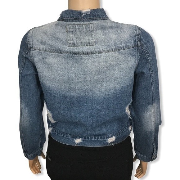 Between Us Denim Trucker Jacket factory Ripped and Distressed size S - Picture 11 of 16